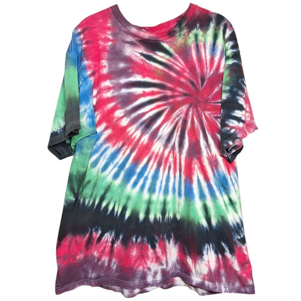 Vintage fruit of the loom hand dyed tie dye psychedelic rainbow colorful swirl